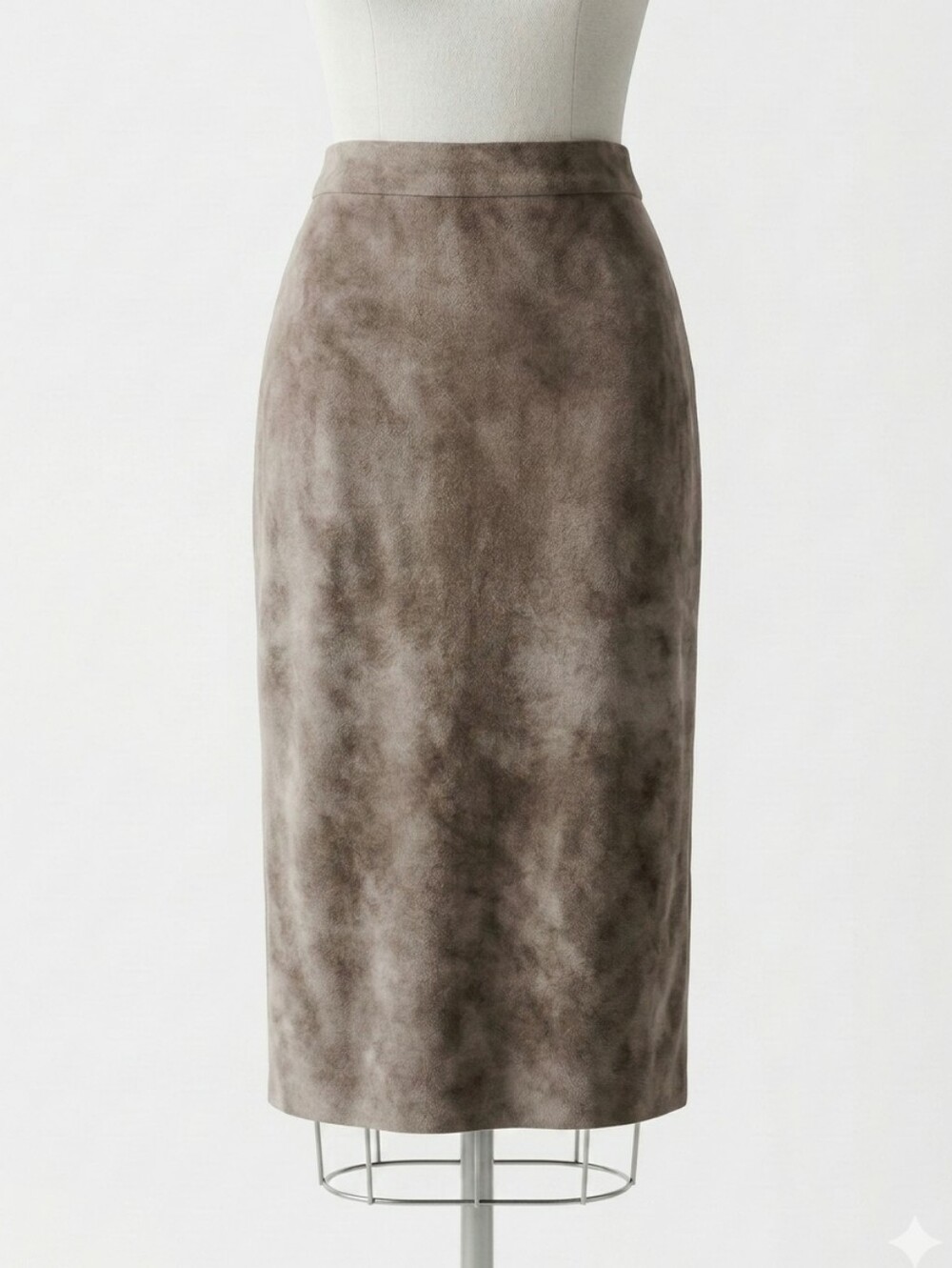 Vintage 90s New Frontier Suede Pencil Skirt Taupe Greige Leather Midi • SIZE 2